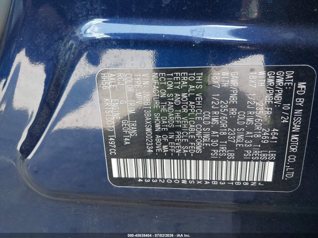 Aukcja sprzedaży 2025 Nissan Rogue Sv Fwd, vin: JN8BT3BAXSW002334, numer aukcji: 45538404