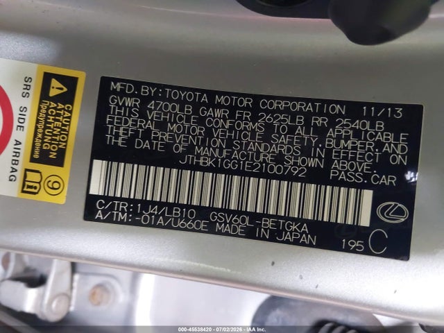 Продаж на аукціоні авто 2014 Lexus Es 350, vin: JTHBK1GG1E2100792, номер лоту: 45538420