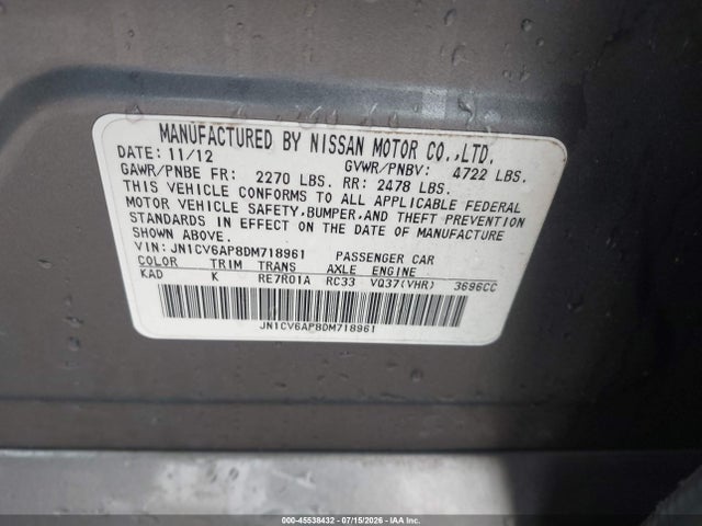 Продажа на аукционе авто 2013 Infiniti G37 Journey, vin: JN1CV6AP8DM718961, номер лота: 45538432