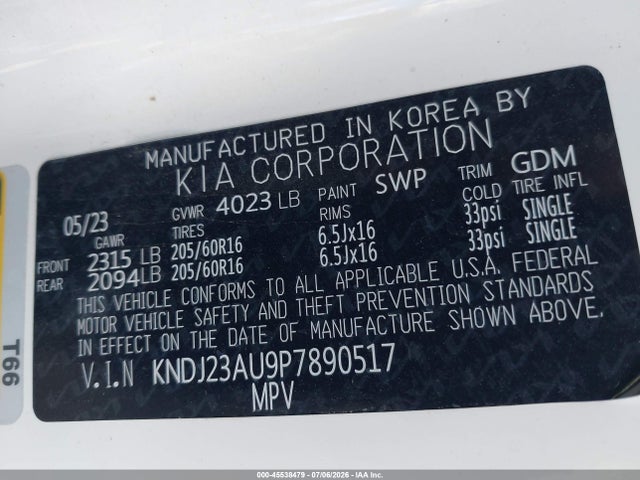 Auction sale of the 2023 Kia Soul Lx, vin: KNDJ23AU9P7890517, lot number: 45538479