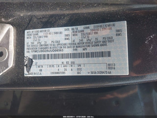 Ford ESCAPE SE 2018 1FMCU9GD9JUD08563 Image 9