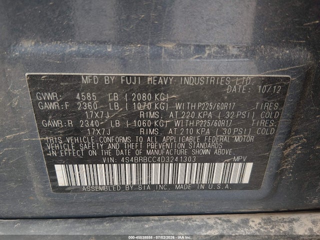 Продаж на аукціоні авто 2013 Subaru Outback 2.5i Premium, vin: 4S4BRBCC4D3241303, номер лоту: 45538558
