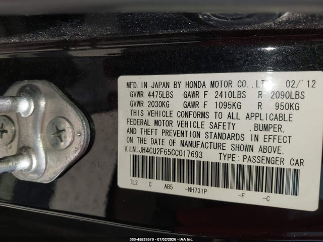 Продажа на аукционе авто 2012 Acura Tsx 2.4, vin: JH4CU2F65CC017693, номер лота: 45538579
