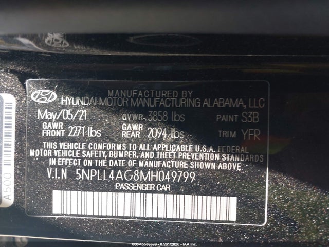 Aukcja sprzedaży 2021 Hyundai Elantra Se, vin: 5NPLL4AG8MH049799, numer aukcji: 45538588