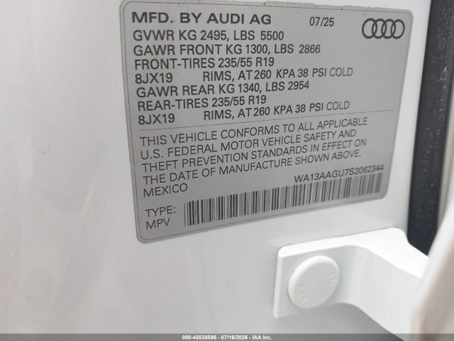 Aukcja sprzedaży 2025 Audi All-new Q5 Prestige Tfsi Quattro S Tronic, vin: WA13AAGU7S2062344, numer aukcji: 45538596