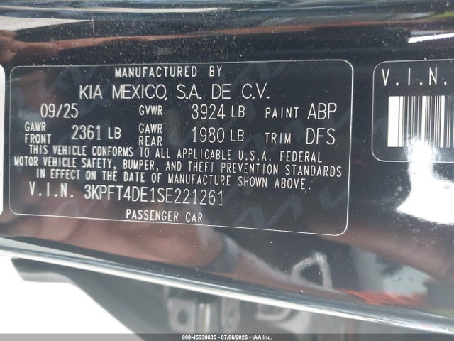 Auction sale of the 2025 Kia K4 Lxs, vin: 3KPFT4DE1SE221261, lot number: 45538605