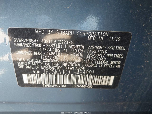 Продажа на аукционе авто 2020 Subaru Forester Premium, vin: JF2SKAJC3LH464991, номер лота: 45538616