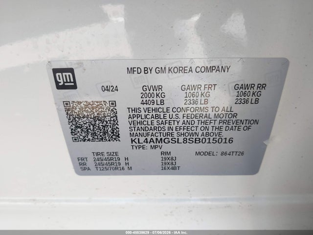 45538629 :رقم المزاد ، KL4AMGSL8SB015016 vin ، 2025 Buick Encore Gx Avenir Awd مزاد بيع