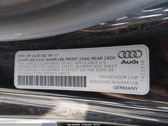 Продаж на аукціоні авто 2012 Audi A7 3.0 Prestige, vin: WAUSGAFC9CN004158, номер лоту: 45538645