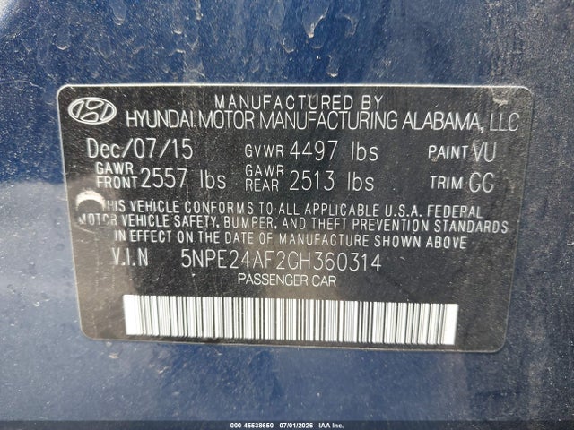 Hyundai SONATA SE 2016 5NPE24AF2GH360314 Image 9