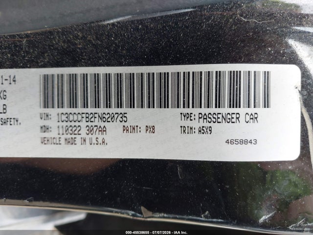 Aukcja sprzedaży 2015 Chrysler 200 Lx, vin: 1C3CCCFB2FN620735, numer aukcji: 45538655