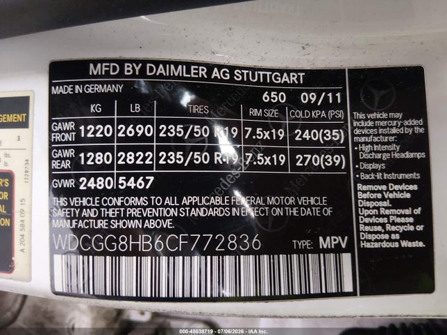 Продаж на аукціоні авто 2012 Mercedes-benz Glk 350 4matic, vin: WDCGG8HB6CF772836, номер лоту: 45538719