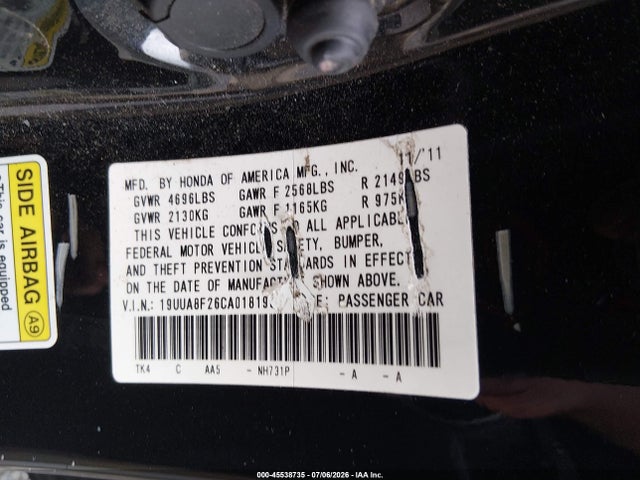 Продаж на аукціоні авто 2012 Acura Tl 3.5, vin: 19UUA8F26CA018198, номер лоту: 45538735