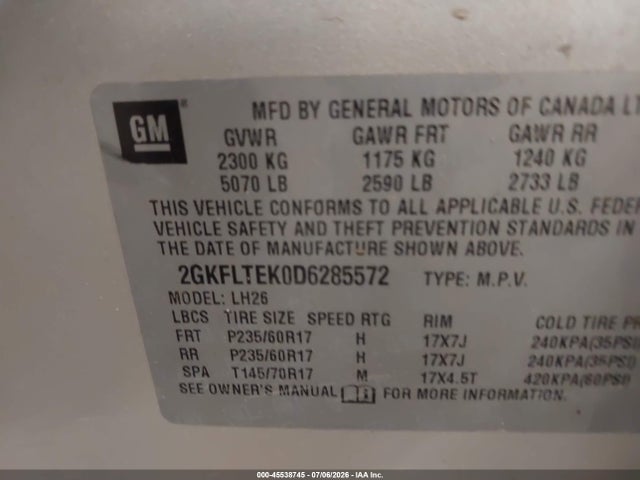 Продажа на аукционе авто 2013 Gmc Terrain Sle-2, vin: 2GKFLTEK0D6285572, номер лота: 45538745