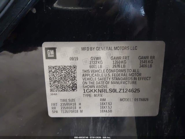 1GKKNRLS0LZ124625 GMC Acadia Fwd Sle