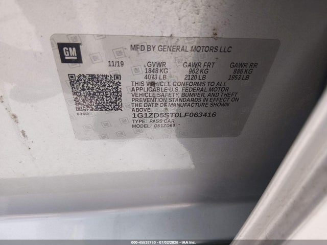1G1ZD5ST0LF063416 Chevrolet Malibu Fwd Lt