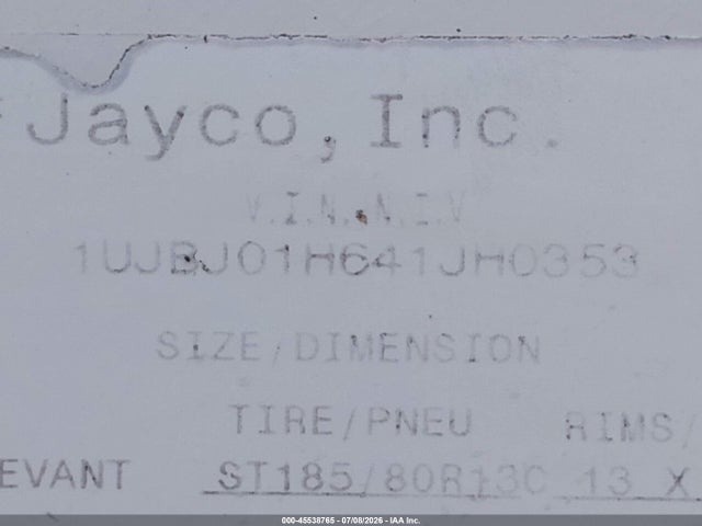 Aukcja sprzedaży 2004 Jayco Rv Trailer, vin: 1UJBJ01H641JH0353, numer aukcji: 45538765
