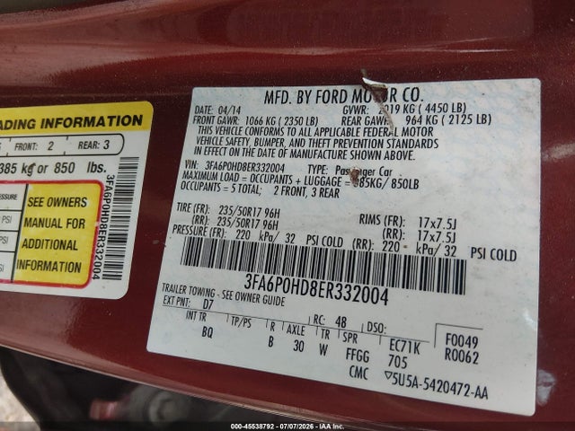 Ford FUSION SE 2014 3FA6P0HD8ER332004 Image 9