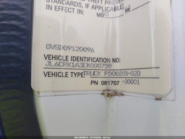 45538813 :رقم المزاد ، JL6CRK1A3EK000759 vin ، 2014 Mitsubishi Fuso Truck Fe Fec92s مزاد بيع