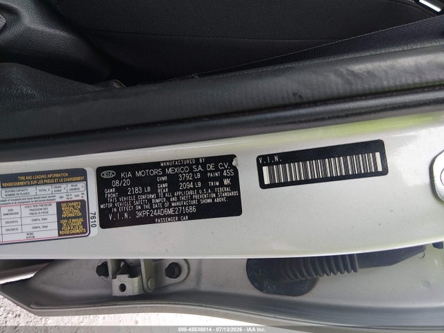 2021 Kia Forte Lxs მანქანა იყიდება აუქციონზე, vin: 3KPF24AD6ME271686, აუქციონის ნომერი: 45538814