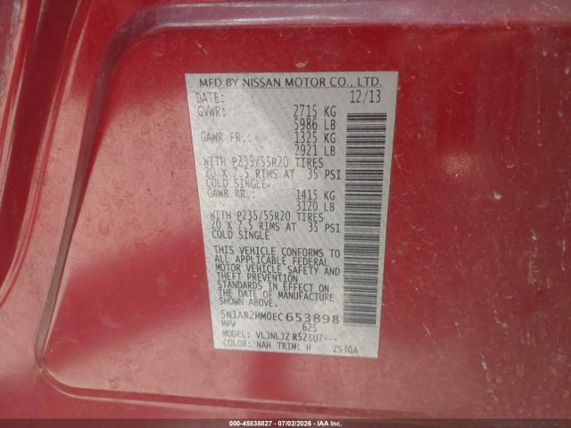 Nissan Pathfinder Platinum 2014 5N1AR2MM0EC653898 Image 9