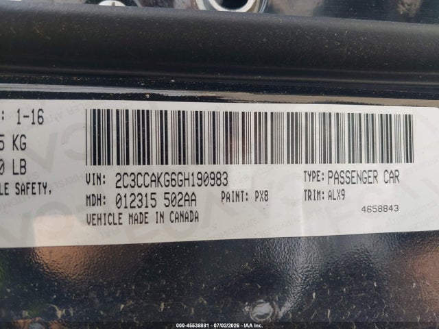 Продажа на аукционе авто 2016 Chrysler 300c Awd, vin: 2C3CCAKG6GH190983, номер лота: 45538881