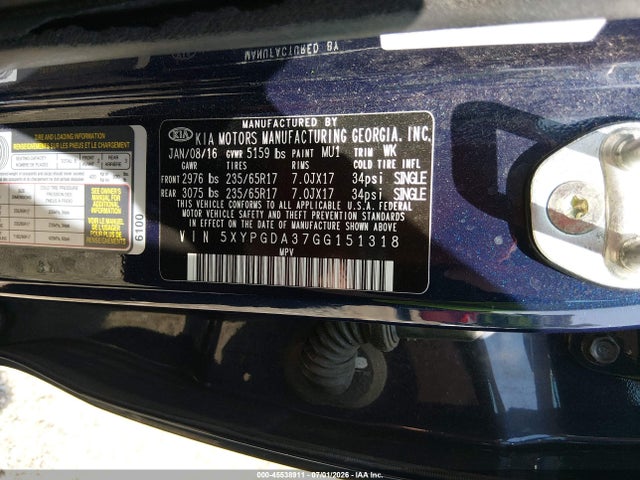 Aukcja sprzedaży 2016 Kia Sorento 2.4l Lx, vin: 5XYPGDA37GG151318, numer aukcji: 45538911