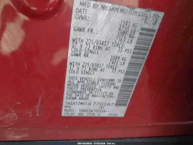 Nissan ROGUE SV 2018 5N1AT2MV3JC770167 Image 9