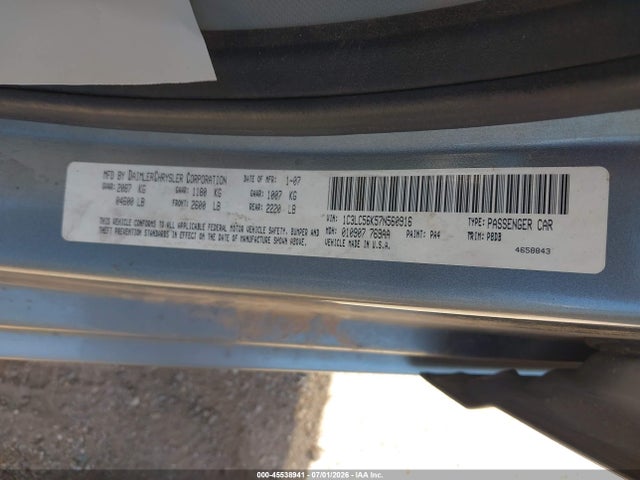 45538941 :رقم المزاد ، 1C3LC56K57N560916 vin ، 2007 Chrysler Sebring Touring مزاد بيع