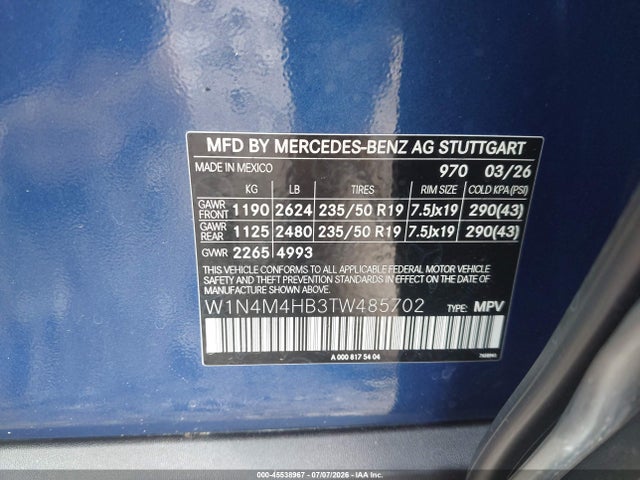 Продаж на аукціоні авто 2026 Mercedes-benz Glb 250 4matic, vin: W1N4M4HB3TW485702, номер лоту: 45538967