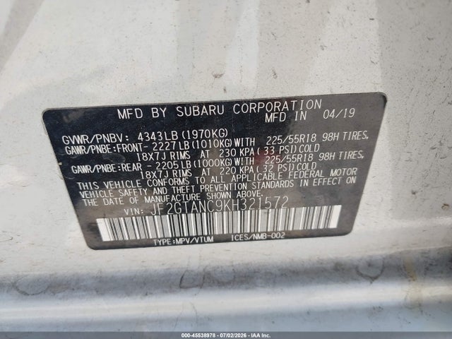 Subaru Crosstrek 2.0i Limited 2019 JF2GTANC9KH321572 Image 9