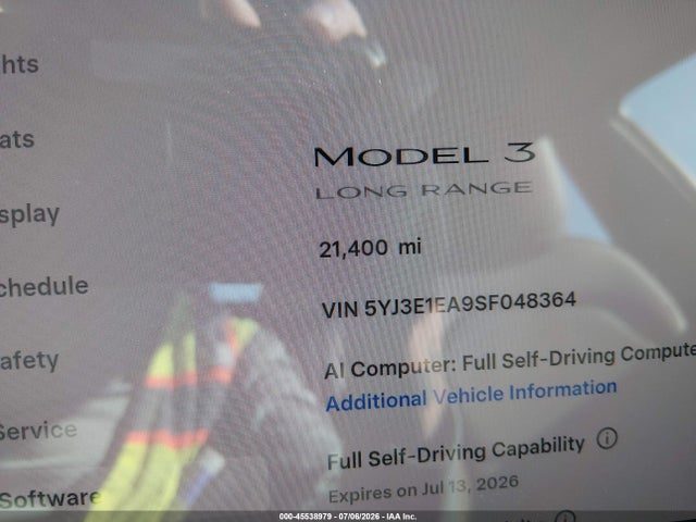 45538979 :رقم المزاد ، 5YJ3E1EA9SF048364 vin ، 2025 Tesla Model 3 Long Range Rear-wheel Drive/standard Rear-wheel Drive مزاد بيع