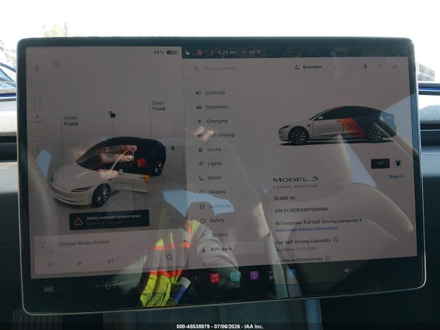 45538979 :رقم المزاد ، 5YJ3E1EA9SF048364 vin ، 2025 Tesla Model 3 Long Range Rear-wheel Drive/standard Rear-wheel Drive مزاد بيع