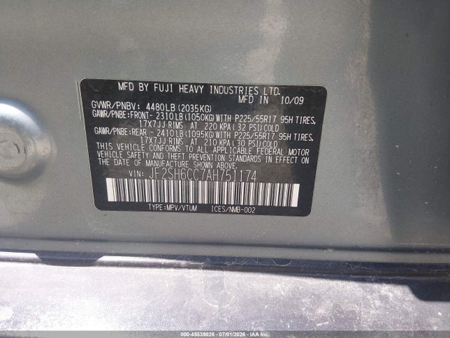 Продаж на аукціоні авто 2010 Subaru Forester 2.5x Premium, vin: jf2sh6cc7ah751174, номер лоту: 45539028