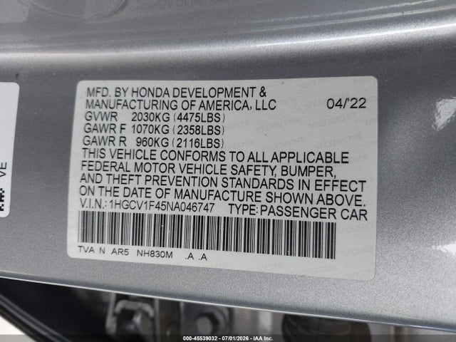 1HGCV1F45NA046747 Honda Accord Sport Special Edition