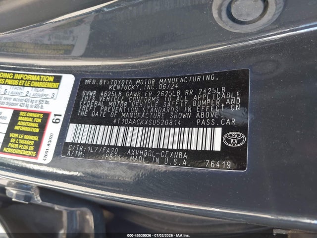 Продаж на аукціоні авто 2025 Toyota Camry Le, vin: 4T1DAACKXSU520814, номер лоту: 45539036