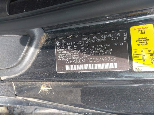 Продаж на аукціоні авто 2012 Bmw 328i, vin: WBAKE3C53CE769955, номер лоту: 45539083