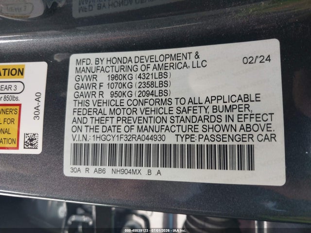 Honda ACCORD EX 2024 1HGCY1F32RA044930 Image 9