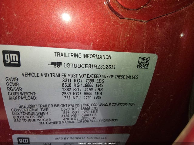 Продажа на аукционе авто 2024 Gmc Sierra 1500 4wd  Standard Box Elevation, vin: 1GTUUCE81RZ332611, номер лота: 45539143