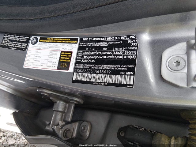2015 Mercedes-benz Gl 450 4matic მანქანა იყიდება აუქციონზე, vin: 4JGDF6EE5FA618419, აუქციონის ნომერი: 45539151