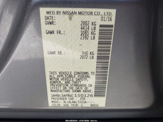 1N4BL3AP8GC150126 Nissan Altima 3.5 Sl/3.5 Sr