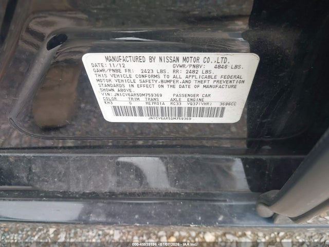 2013 Infiniti G37x მანქანა იყიდება აუქციონზე, vin: JN1CV6AR5DM759369, აუქციონის ნომერი: 45539196