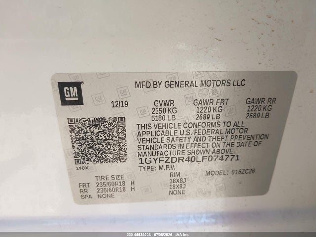 Aukcja sprzedaży 2020 Cadillac Xt4 Awd Premium Luxury, vin: 1GYFZDR40LF074771, numer aukcji: 45539208