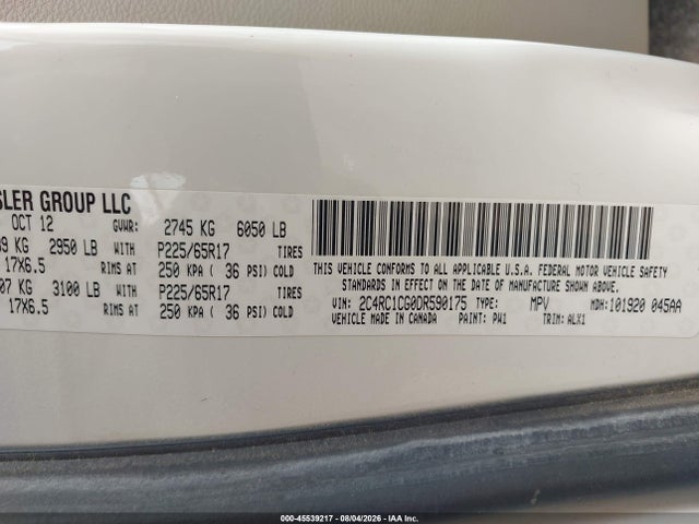 Aukcja sprzedaży 2013 Chrysler Town & Country Touring-l, vin: 2C4RC1CG0DR590175, numer aukcji: 45539217