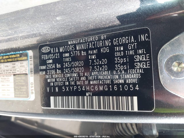 Aukcja sprzedaży 2021 Kia Telluride Sx, vin: 5XYP54HC6MG161054, numer aukcji: 45539219