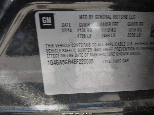 2014 Buick Lacrosse მანქანა იყიდება აუქციონზე, vin: 1G4GA5GR4EF226605, აუქციონის ნომერი: 45539228