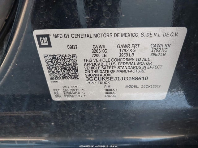 Продаж на аукціоні авто 2018 Chevrolet Silverado 1500 2lz, vin: 3GCUKSEJ1JG168610, номер лоту: 45539243