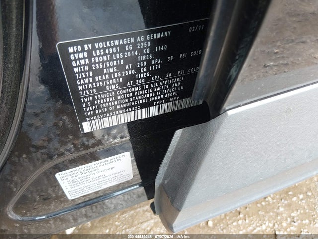 2011 Volkswagen Tiguan Sel მანქანა იყიდება აუქციონზე, vin: WVGBV7AX2BW545322, აუქციონის ნომერი: 45539248
