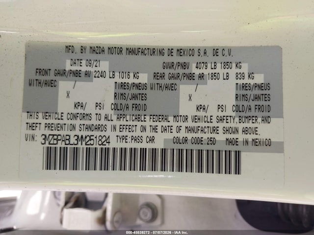 Mazda Mazda3 Select 2021 3MZBPABL3MM251824 Image 9