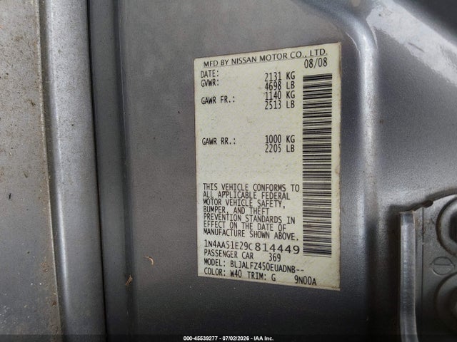 Aukcja sprzedaży 2009 Nissan Maxima 3.5 Sv, vin: 1N4AA51E29C814449, numer aukcji: 45539277